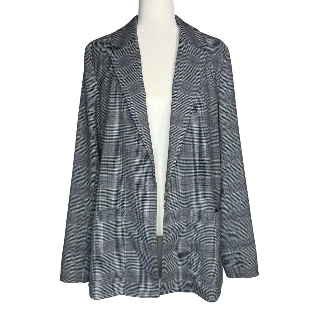 Hollister XL Navy Houndstooth‎ Plaid Open Front Sweater Blazer Jacket Academia